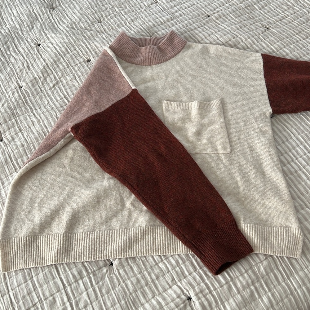 Madewell Redmond Mockneck Pocket Sweater in Colorblock Sz L - Picture 8 of 9